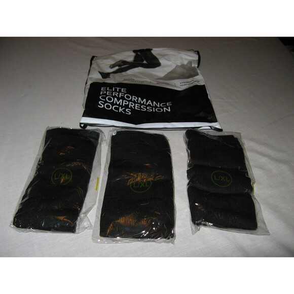 Mens Elite Performance Compression Socks Black Lot Of 3 Pairs Size L/XL NEW - Picture 1 of 3
